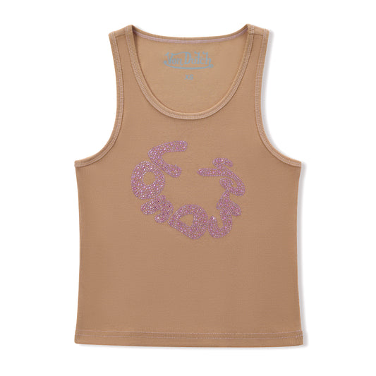 Rhinestone Warped logo Tank - Brown