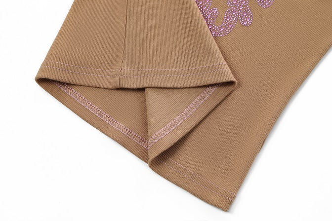 Rhinestone Warped logo Tank - Brown