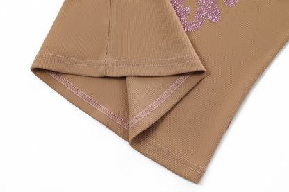 Rhinestone Warped logo Tank - Brown