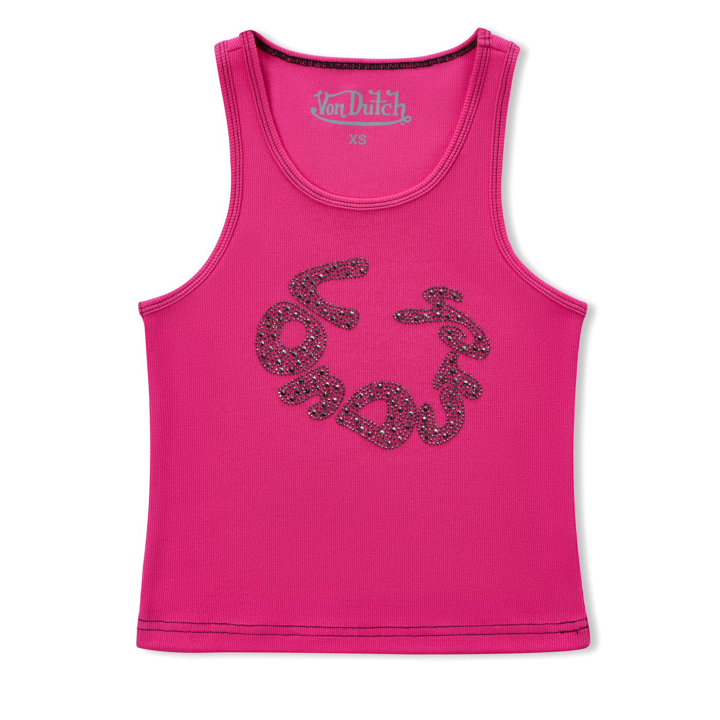 Von Dutch Rhinestone Warped logo Tank - Hot Pink