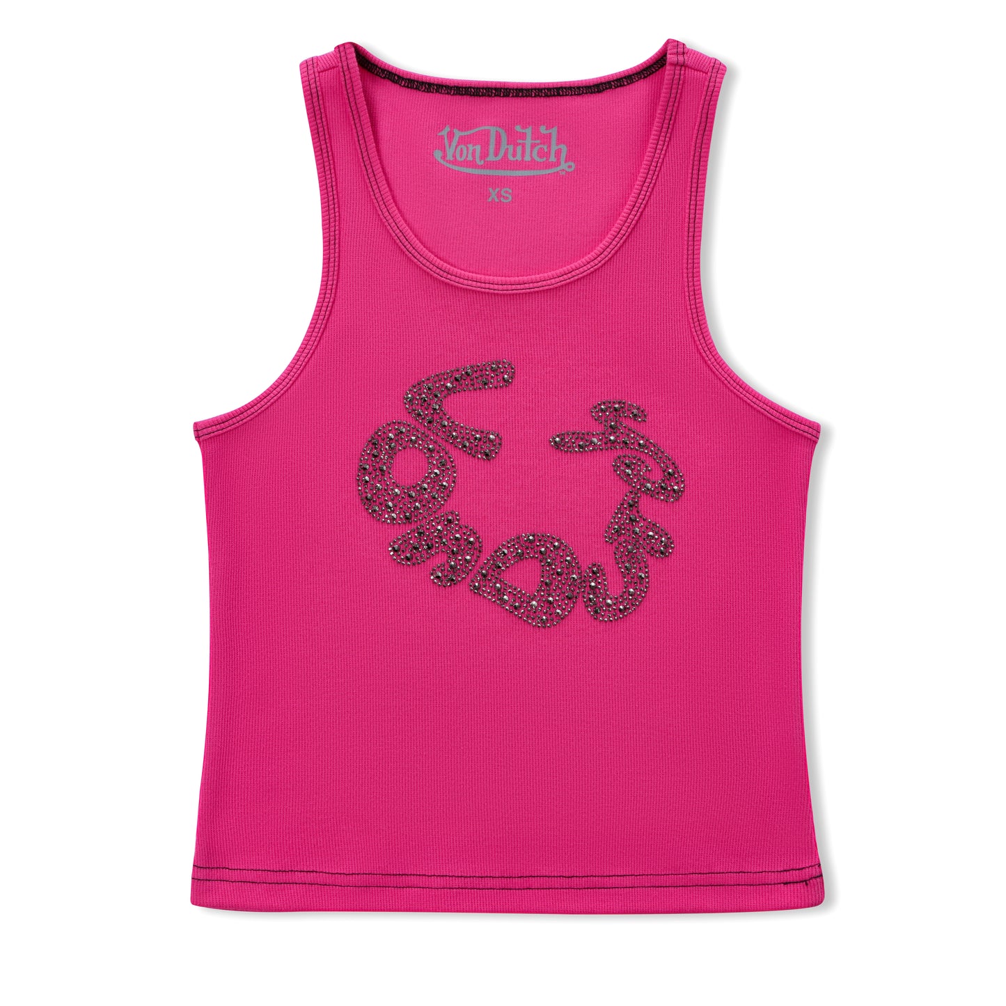 Rhinestone Warped logo Tank - Hot Pink