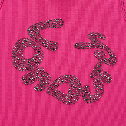 Rhinestone Warped logo Tank - Hot Pink