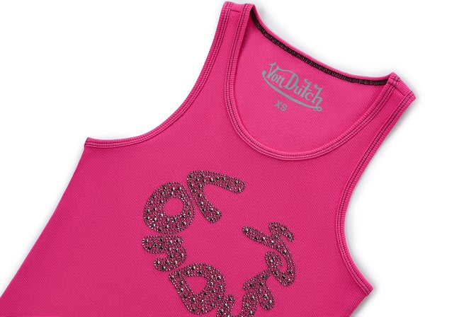 Rhinestone Warped logo Tank - Hot Pink