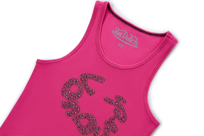 Rhinestone Warped logo Tank - Hot Pink