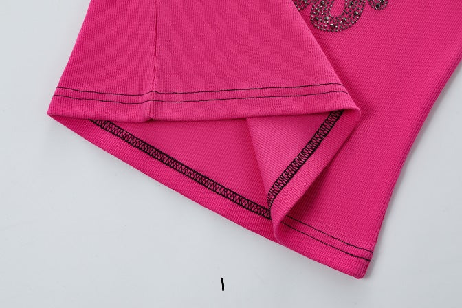 Rhinestone Warped logo Tank - Hot Pink