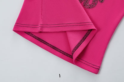 Rhinestone Warped logo Tank - Hot Pink