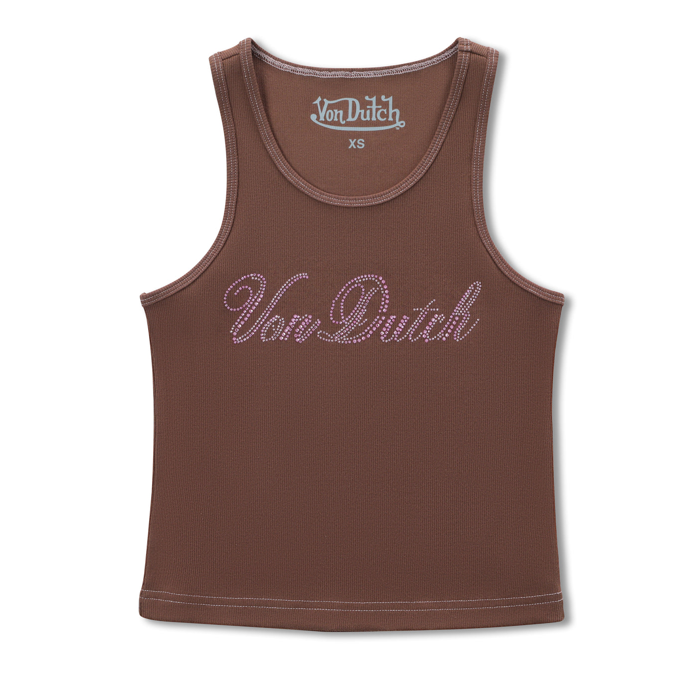Von Dutch Rhinestone Cursive logo Tank - Brown