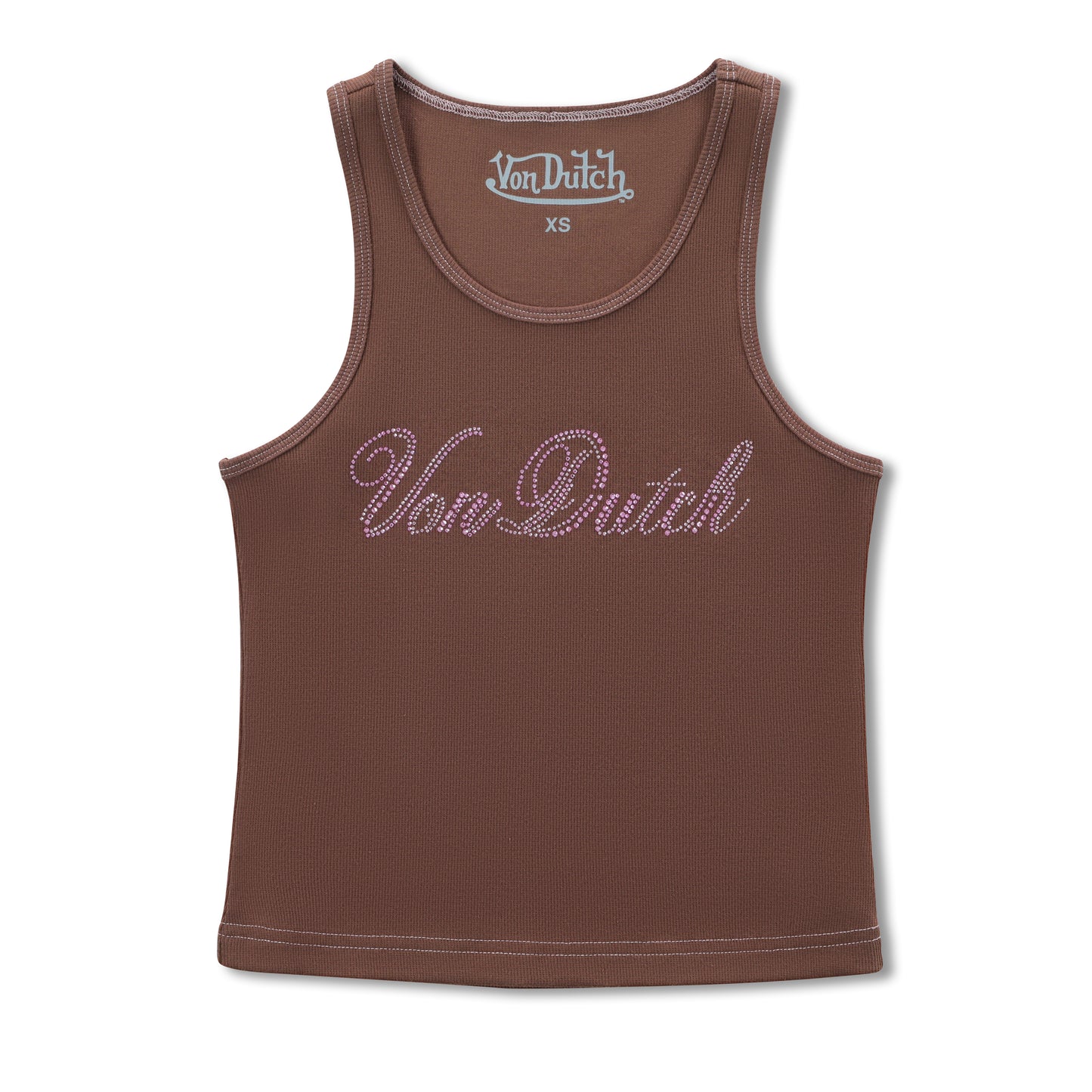Rhinestone Cursive logo Tank - Brown