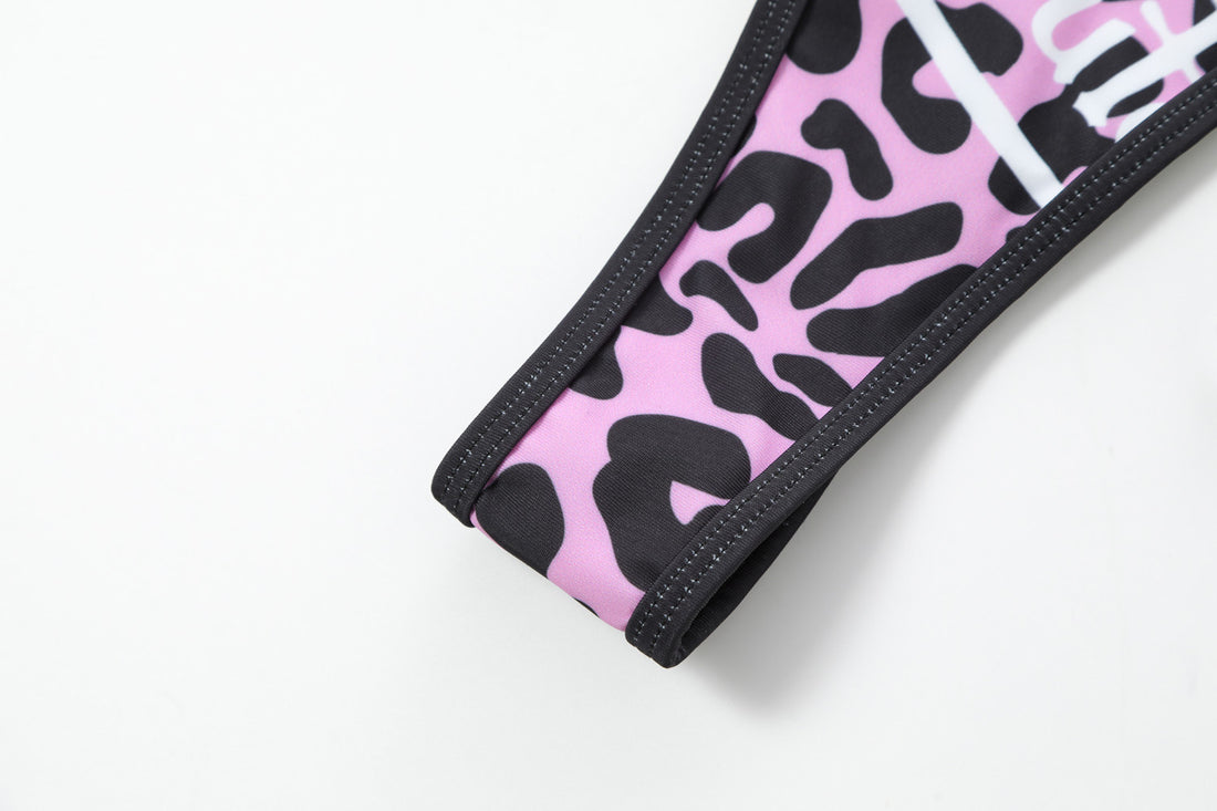 TWO TONE BIKINI BOTTOM - PINK CHEETAH