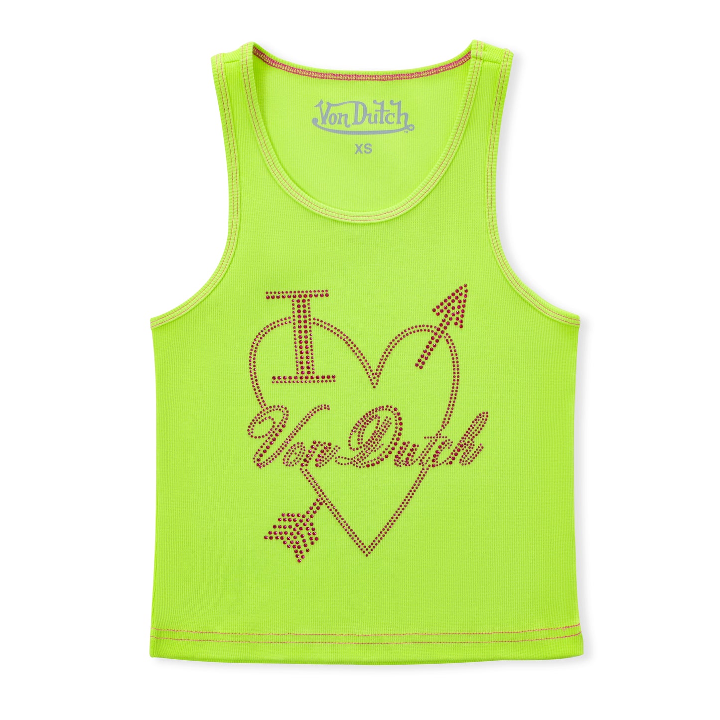 "I Love Von Dutch" Rhinestone Tank - Neon Green
