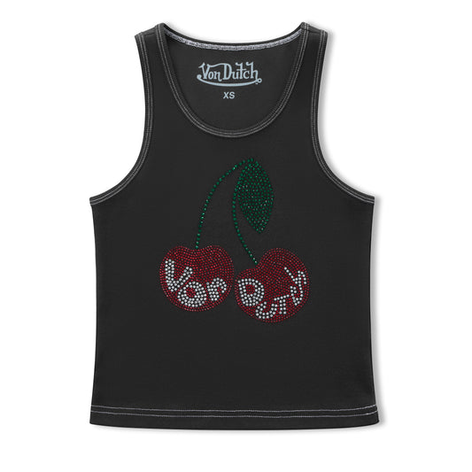 Rhinestone Cherry Tank - Black