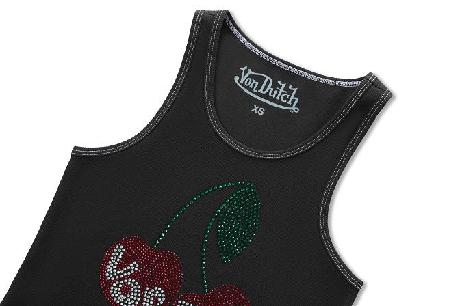 Rhinestone Cherry Tank - Black