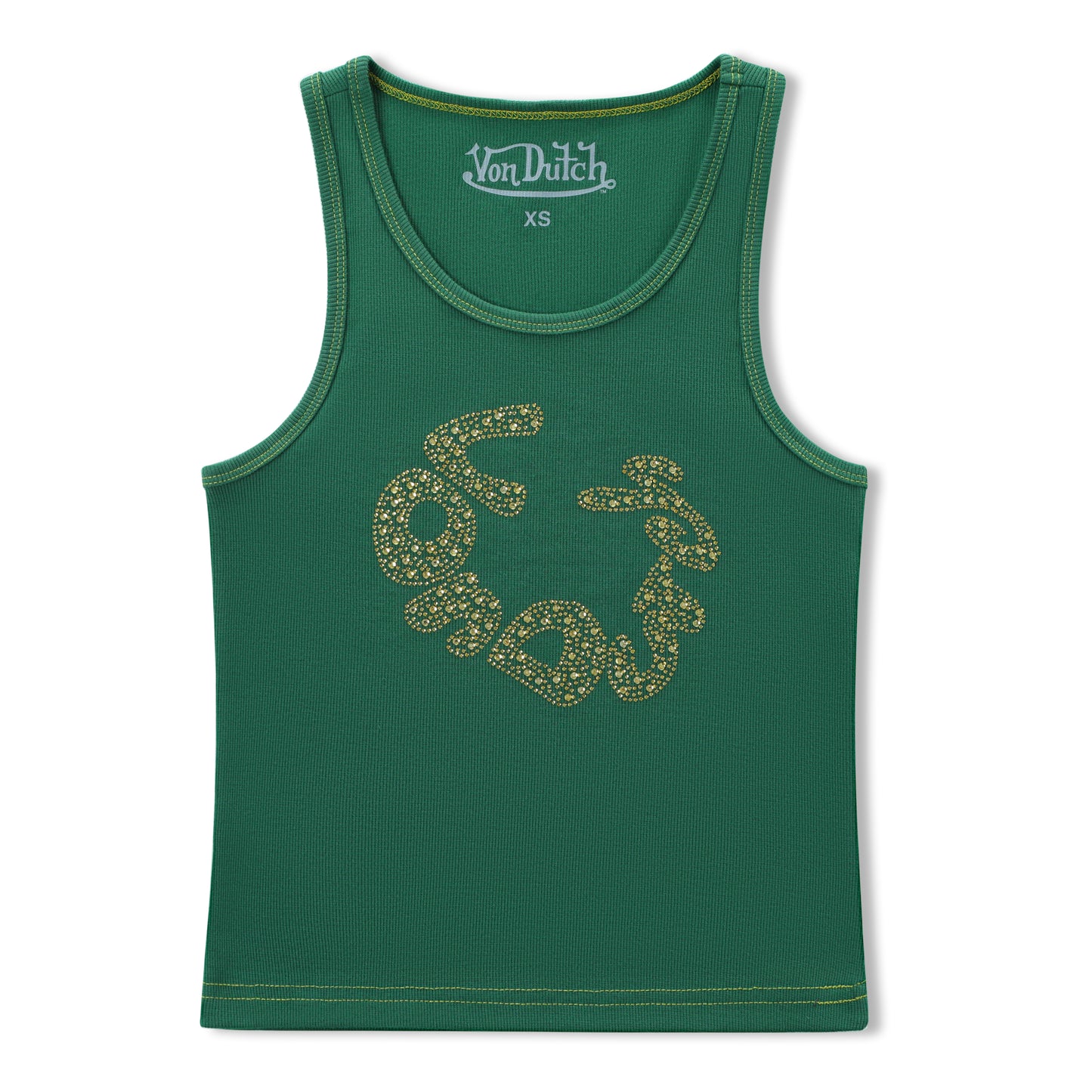 Rhinestone Warped logo Tank - Green