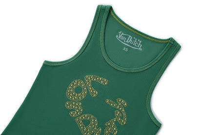 Rhinestone Warped logo Tank - Green