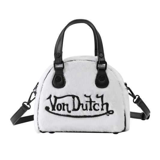 White and Black Furry Bowling Bag