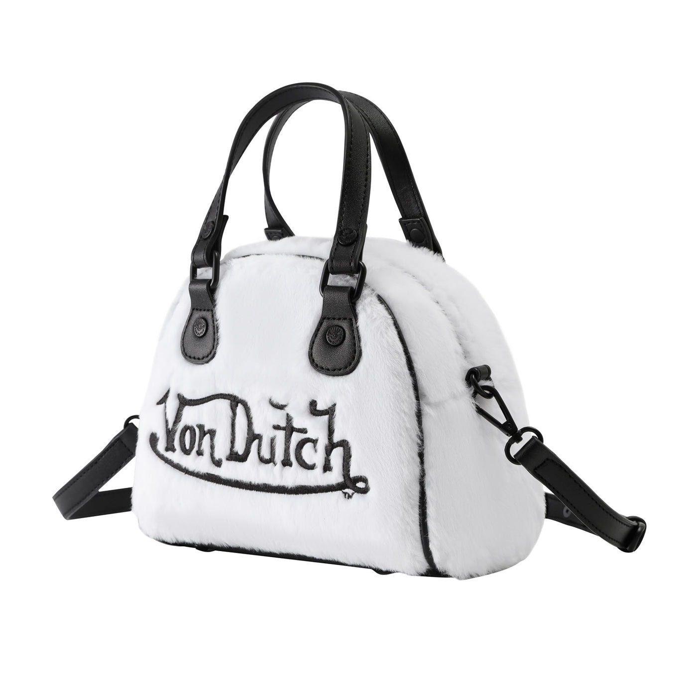 Von Dutch White and Black Furry Bowling Bag