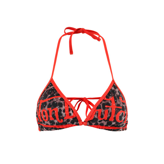 TWO TONE BIKINI TOP - RED LEOPARD