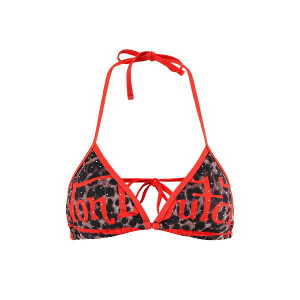 TWO TONE BIKINI TOP - RED LEOPARD