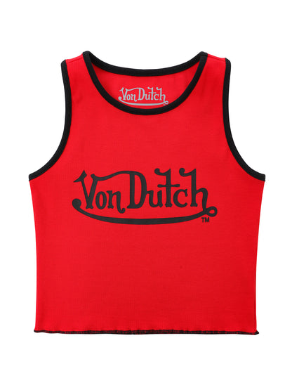 Women's Ribbed Crop Tanks - Red and Black
