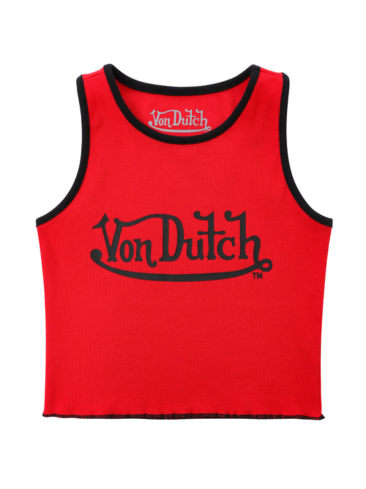 Women's Ribbed Crop Tanks - Red and Black