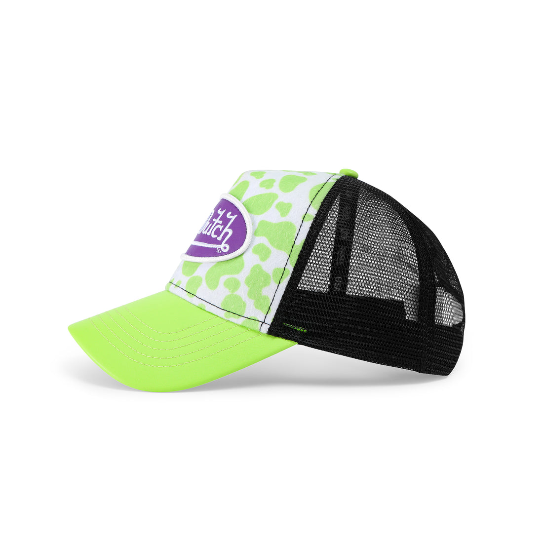 Vegan Pony Hair Trucker Hat -Lime Green Cow Print