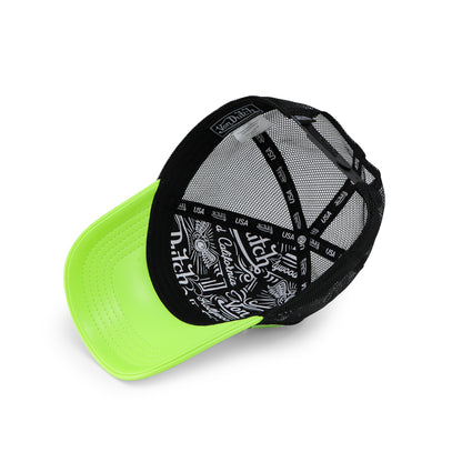 Vegan Pony Hair Trucker Hat -Lime Green Cow Print