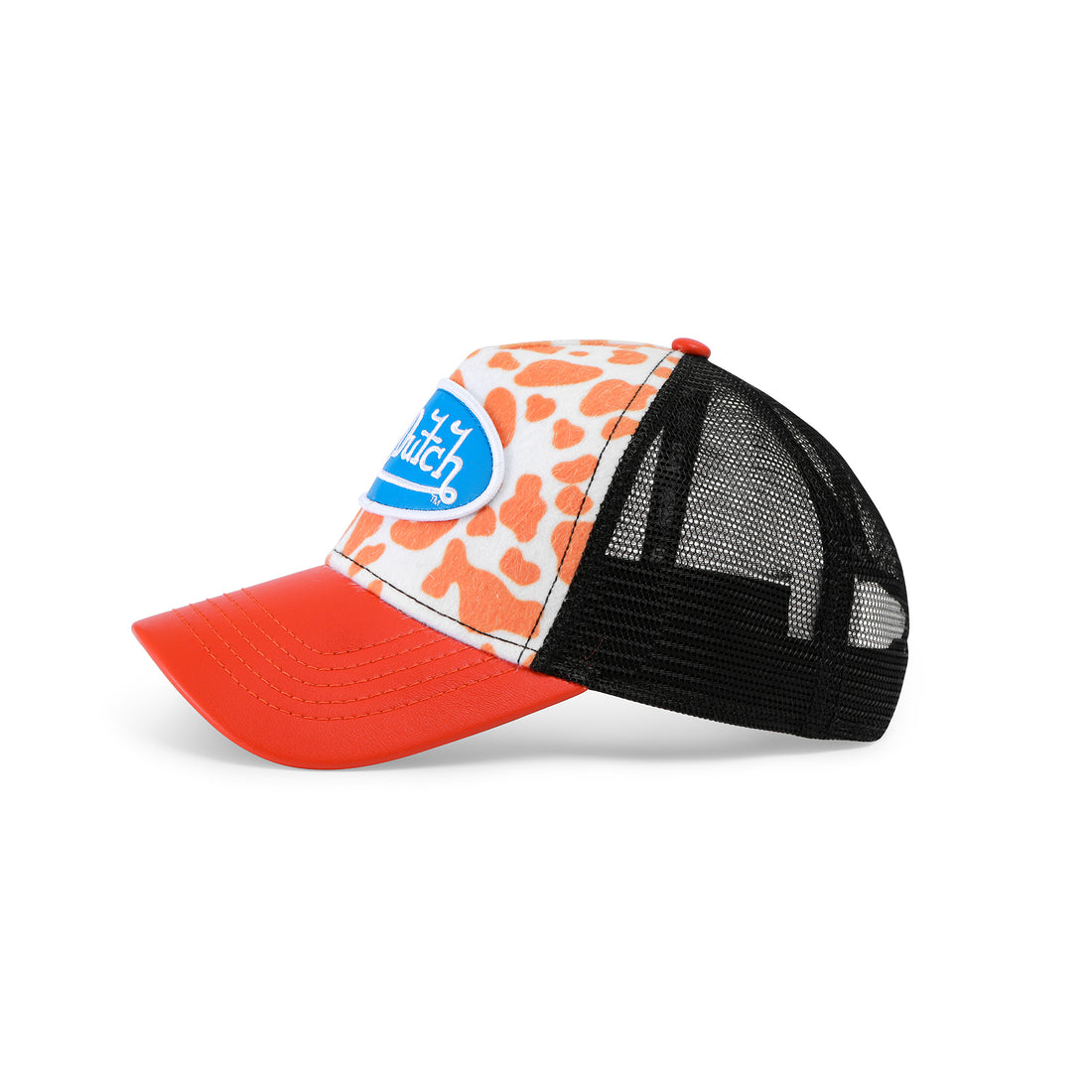 Vegan Pony Hair Trucker Hat -Orange Cow Print — image 3