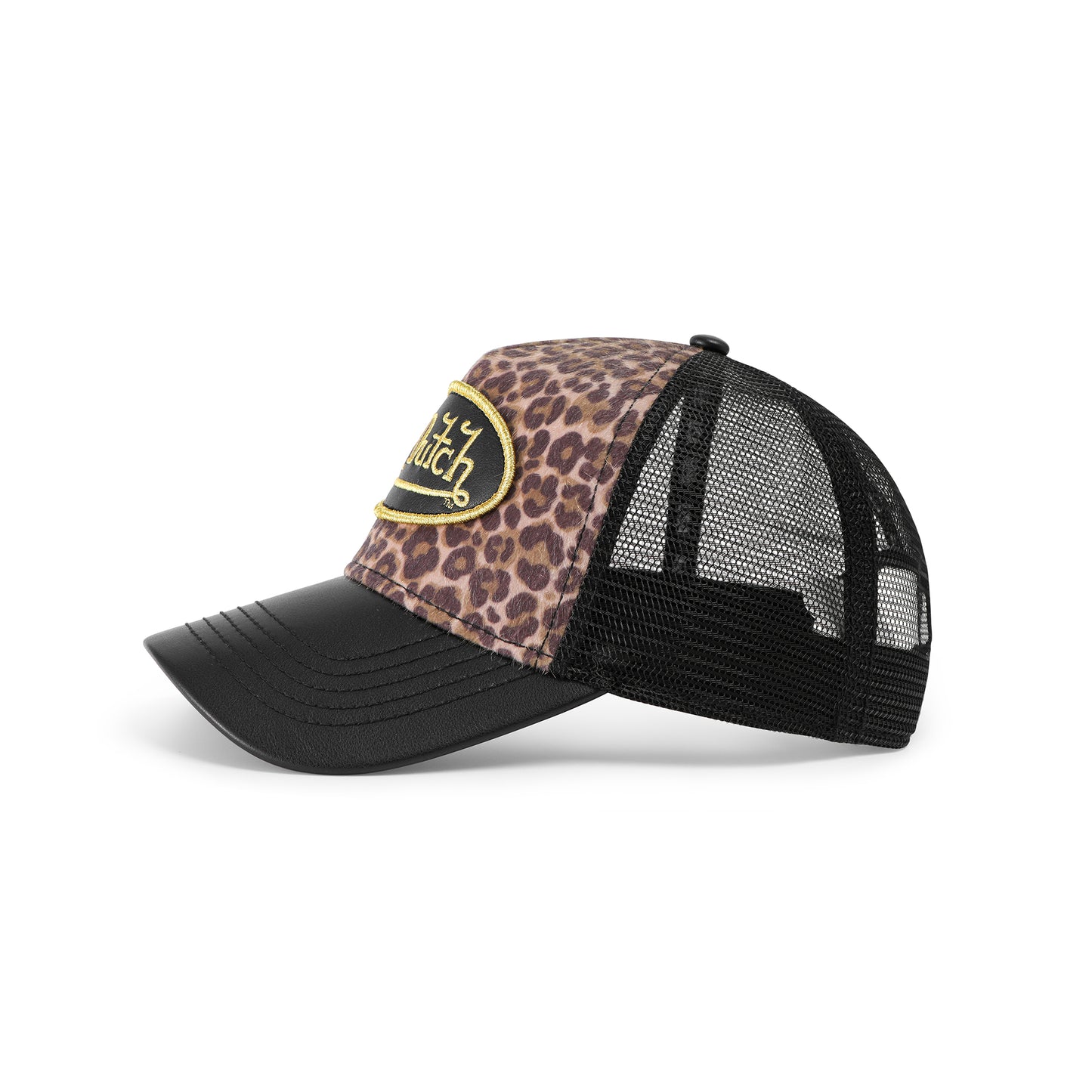 Vegan Leather Trucker Hat - Black Leopard