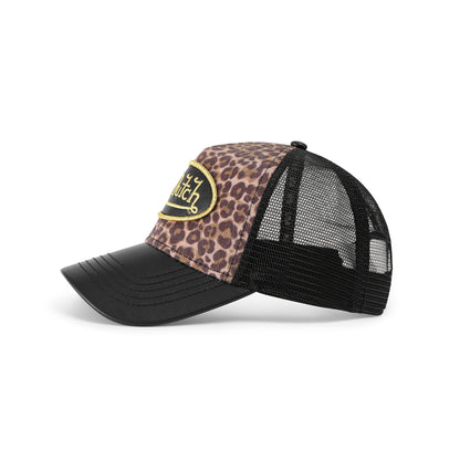 Vegan Leather Trucker Hat - Black Leopard