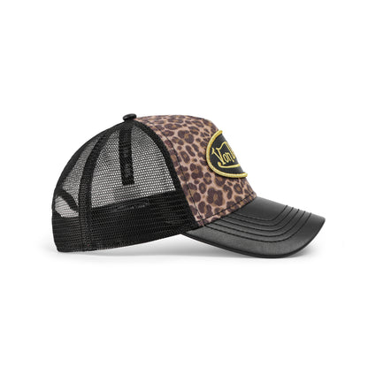 Vegan Leather Trucker Hat - Black Leopard