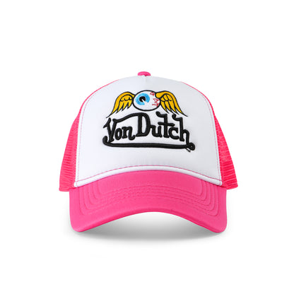 Hot Pink Flying Eyeball Wordmark Trucker Hat