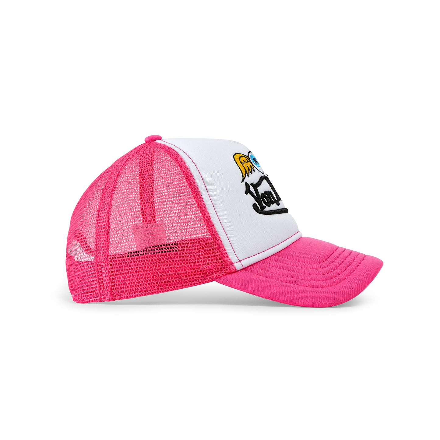 Hot Pink Flying Eyeball Wordmark Trucker Hat