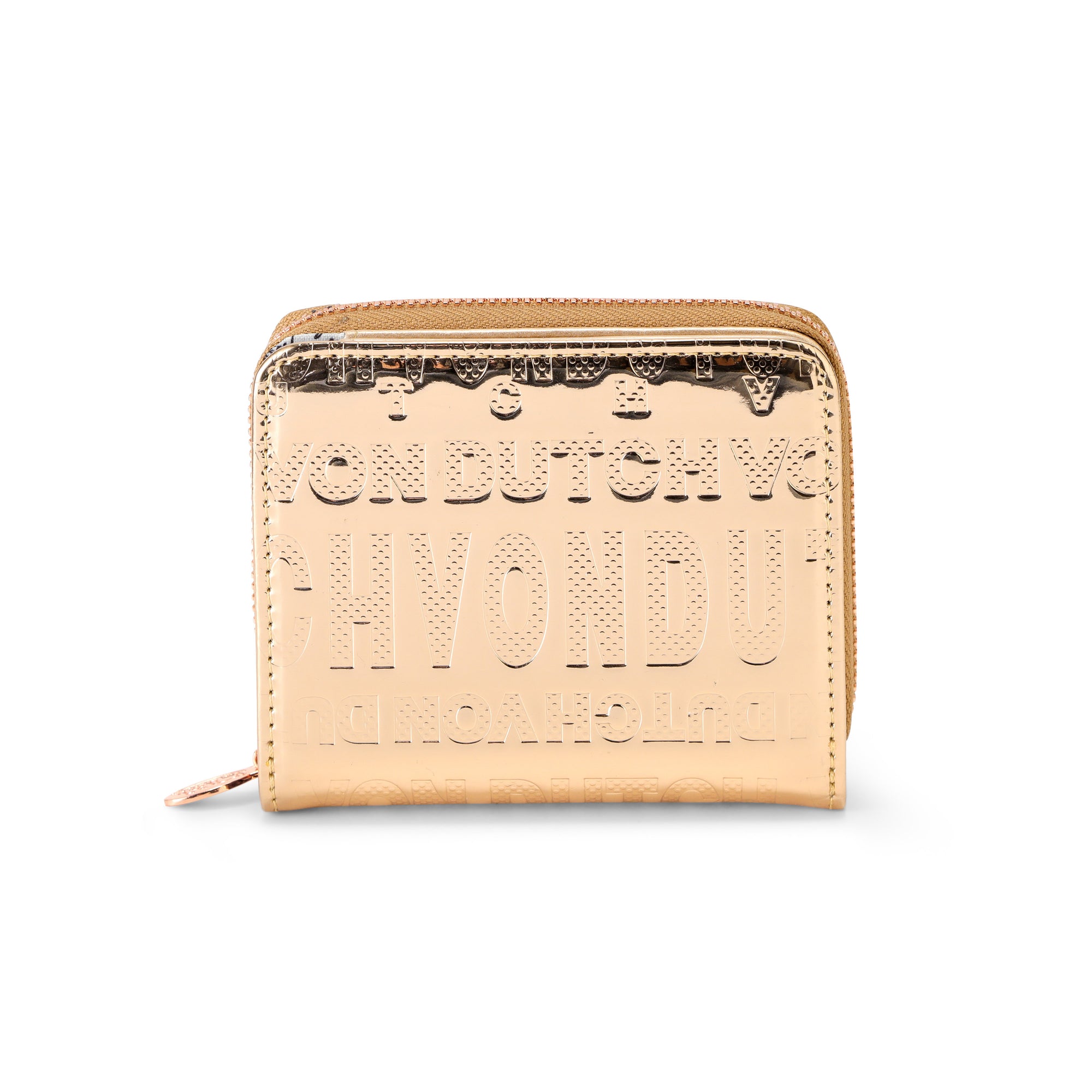 Rose Gold Reflective Logo Zip-Up Wallet