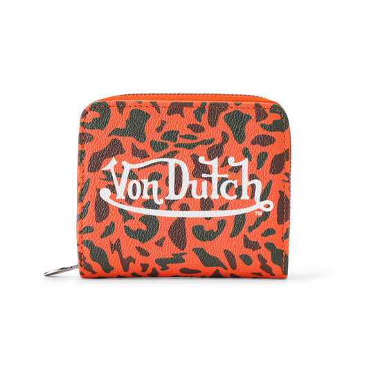 Orange Camo Print Zip-Up Wallet