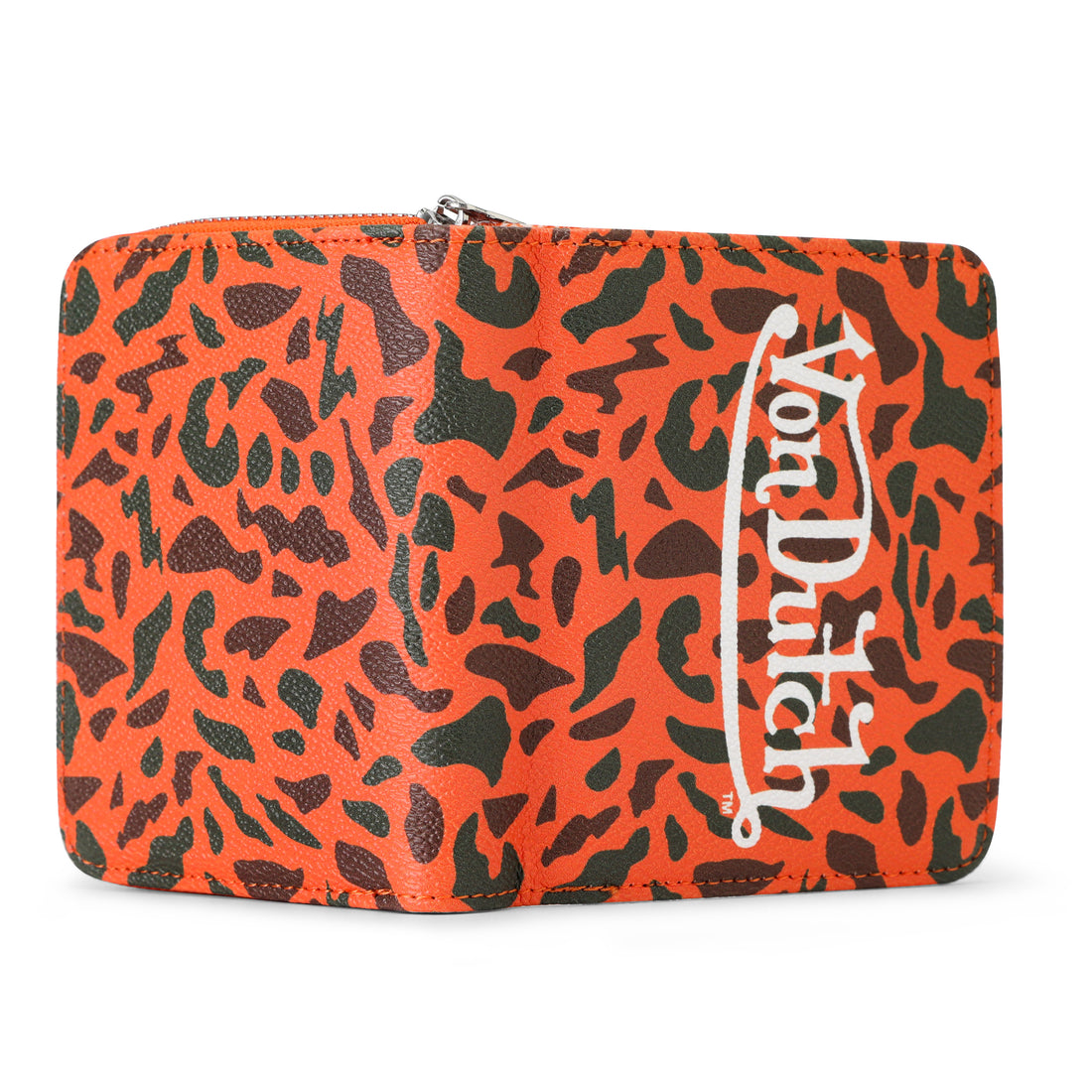 Orange Camo Print Zip-Up Wallet