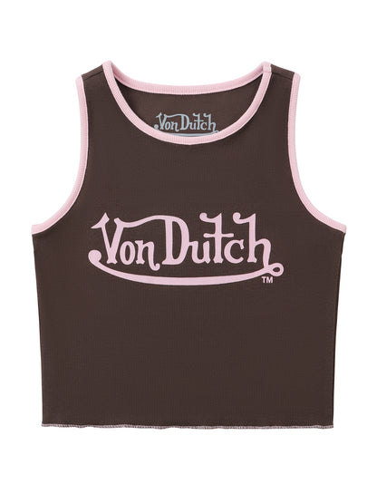 Women's Ribbed Crop Tanks - Brown and Pink