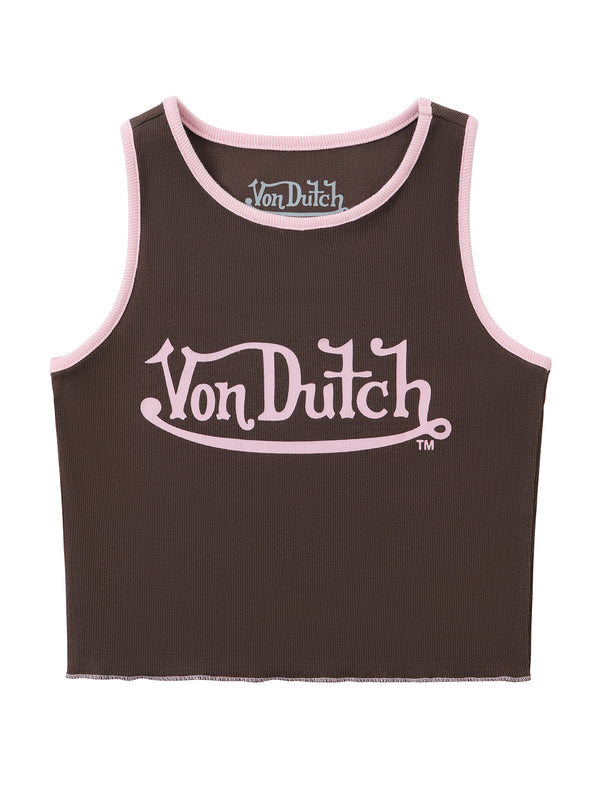 Women's Ribbed Crop Tanks - Brown and Pink