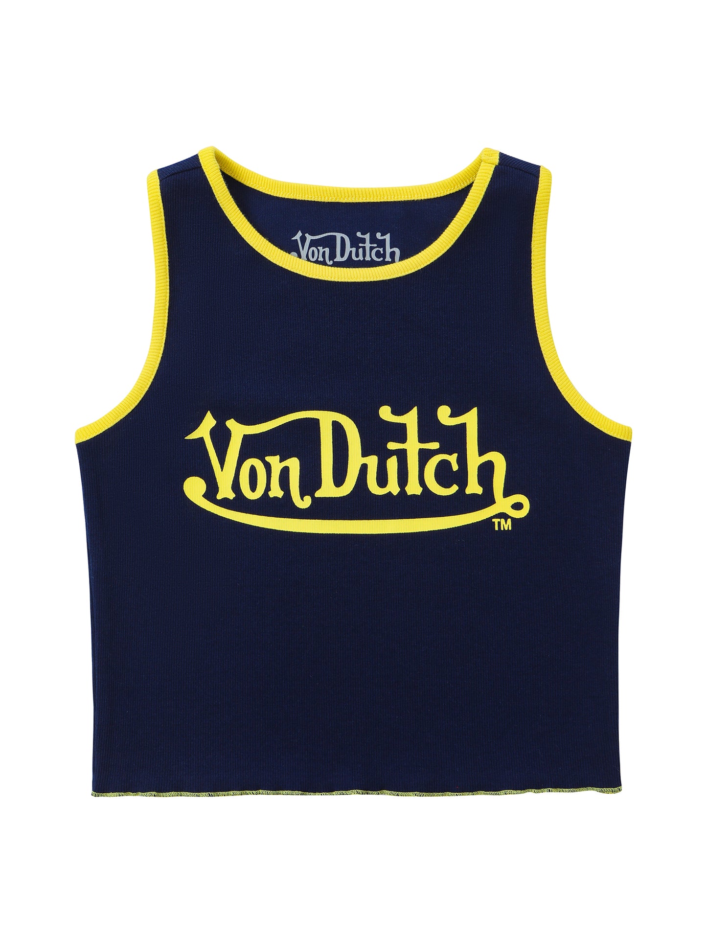 Women's Ribbed Crop Tanks - Navy and Yellow