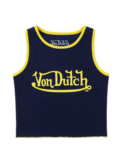 Women's Ribbed Crop Tanks - Navy and Yellow