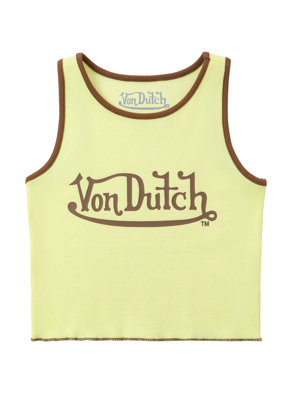 Women's Ribbed Crop Tanks - Yellow and Brown