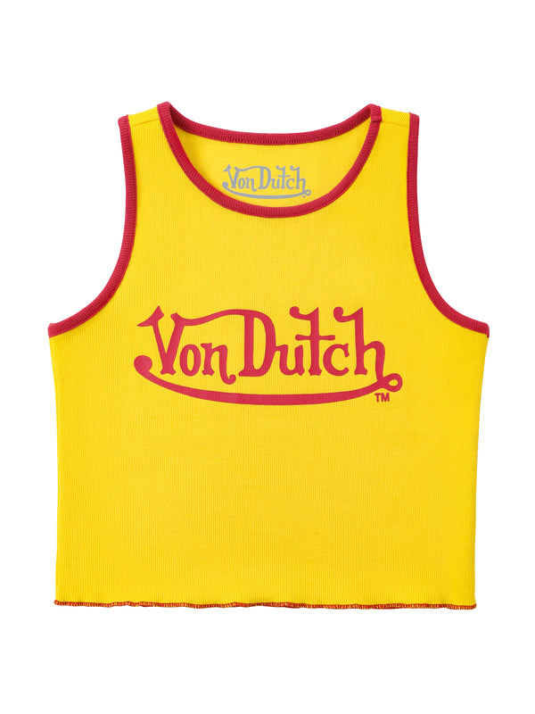 Women's Ribbed Crop Tanks - Gold and Red