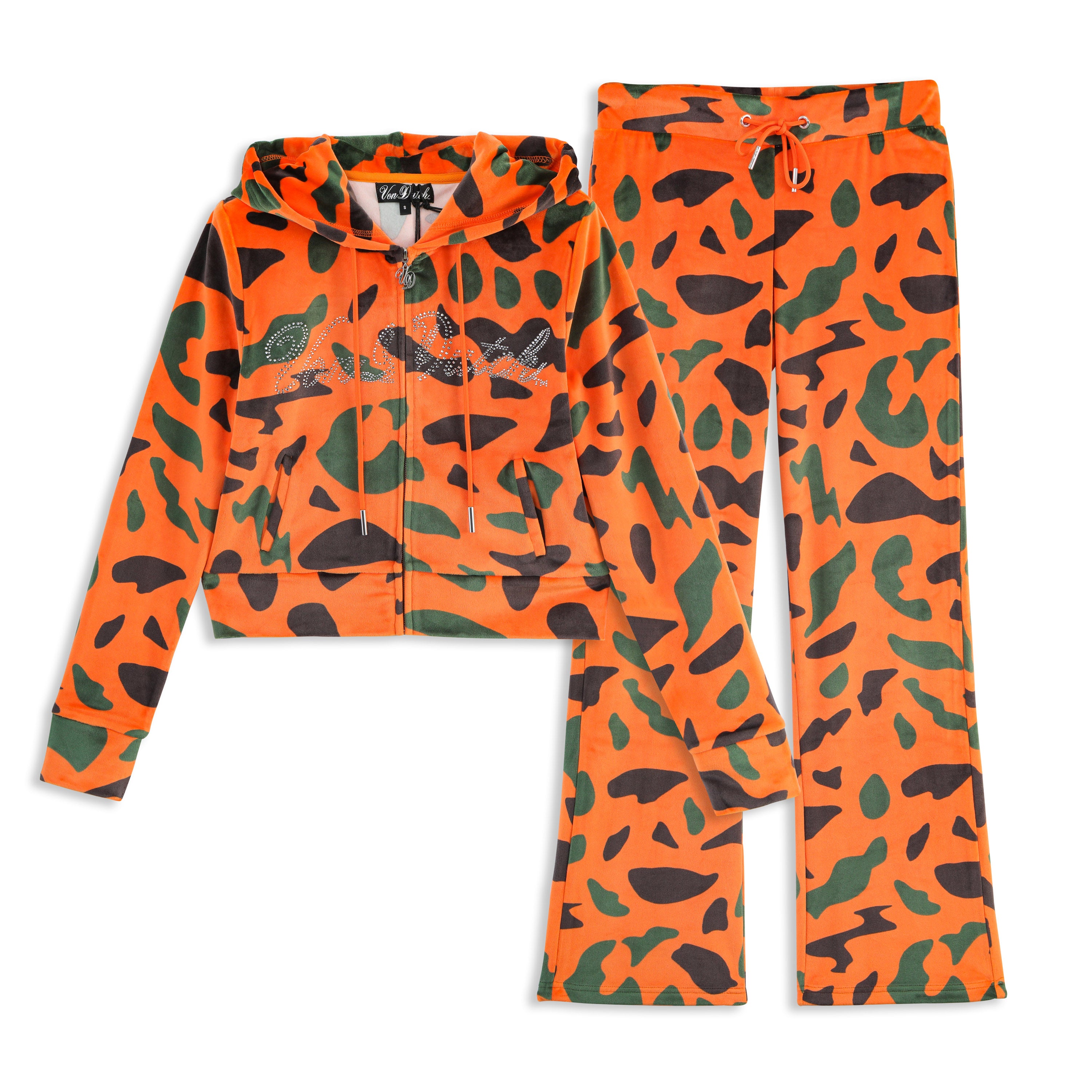 Velour Zip Up - Orange Camo | Von Dutch