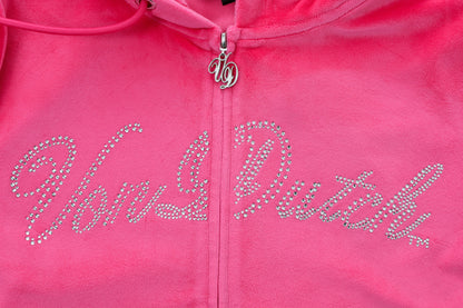Velour Zip Up - Hot Pink