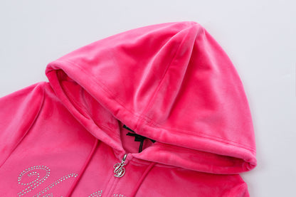 Velour Zip Up - Hot Pink