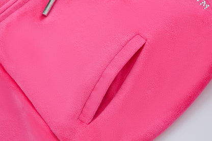 Velour Zip Up - Hot Pink