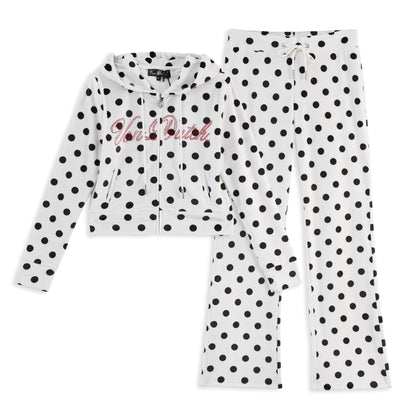 Velour Zip Up - Polka Dot