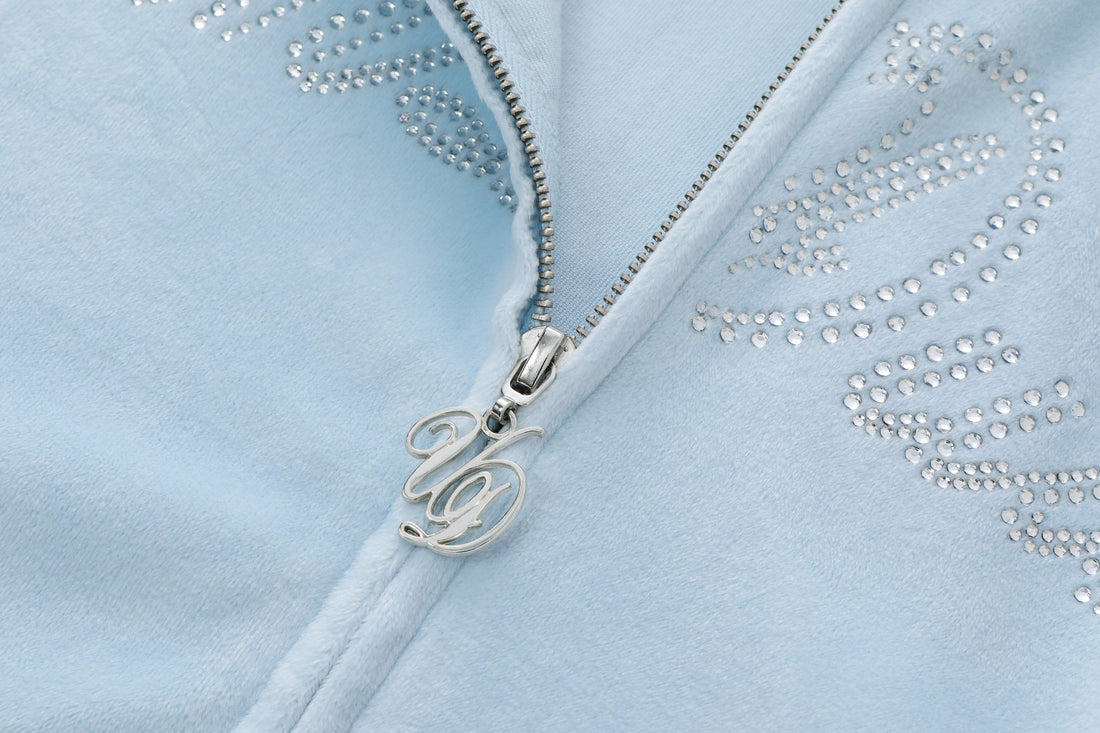 Velour Zip Up - Light Blue