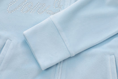 Velour Zip Up - Light Blue