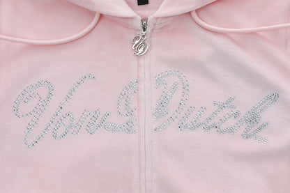 Velour Zip Up - Pink