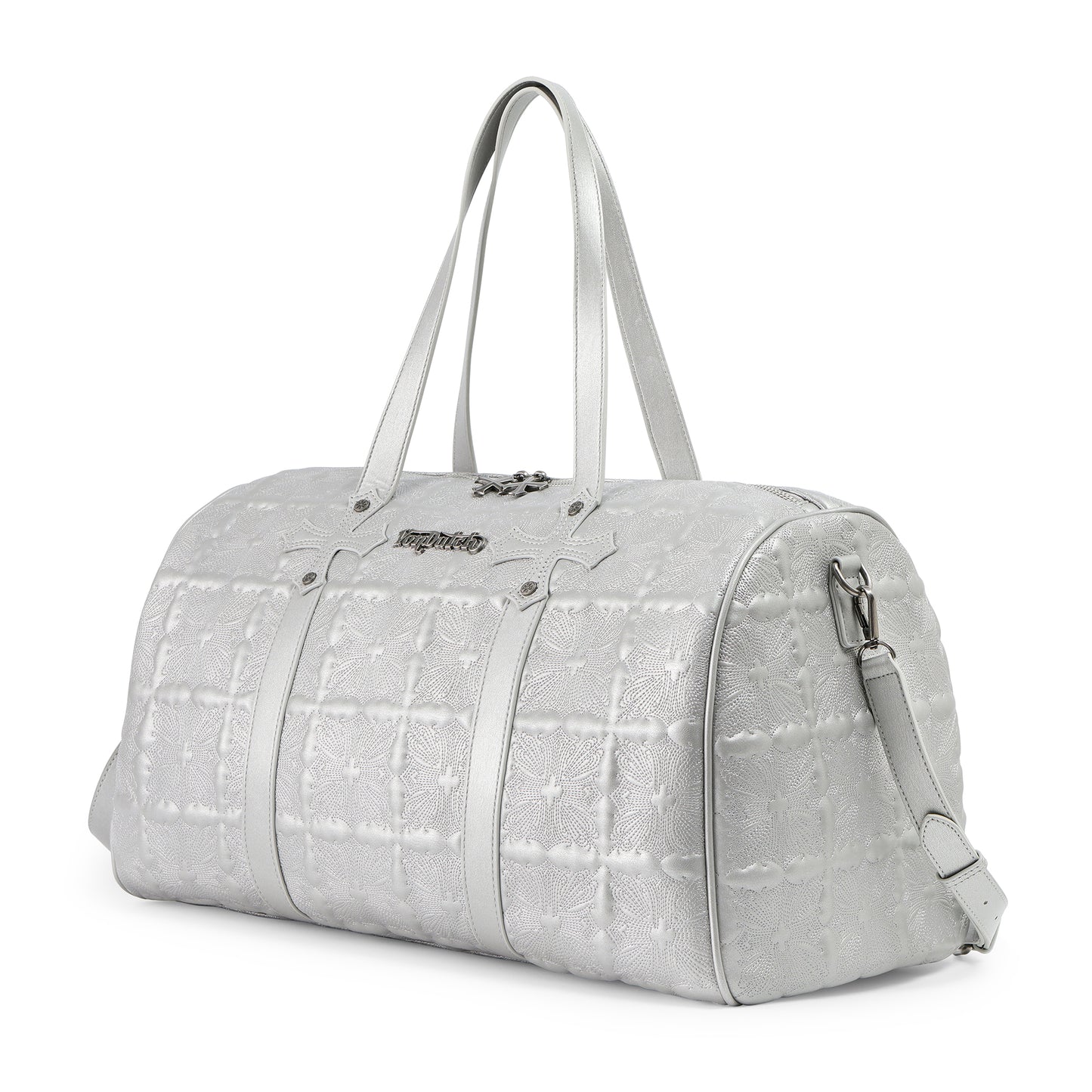 Embroidered Chopper Duffle Bag - Silver